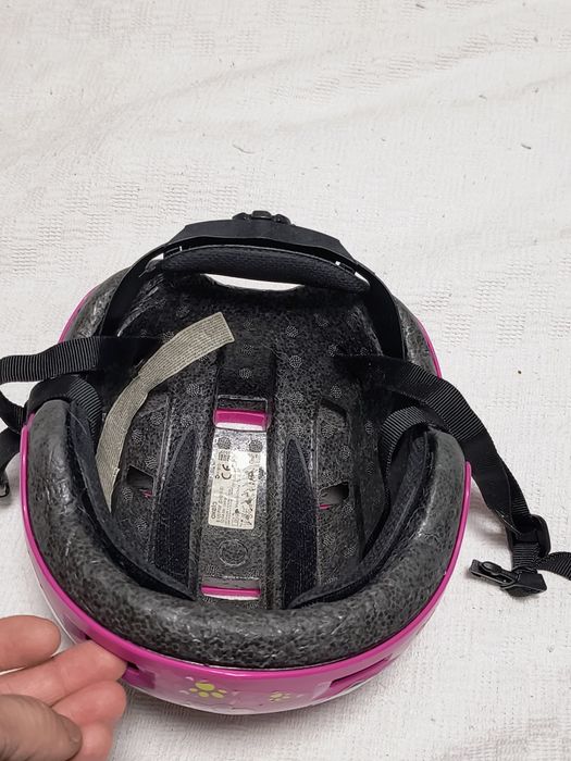 kask rowerowy dziecięcy oxelo różowy z naklejkami