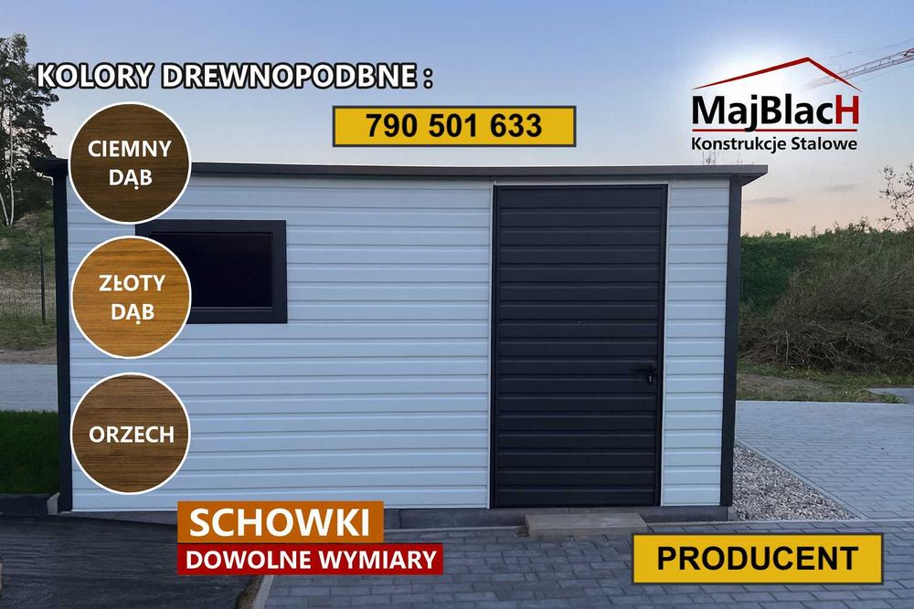 Biały Schowek /Wiata /Altana na Narzędzia/ Złoty Dąb/Garaż – Maj-Blach
