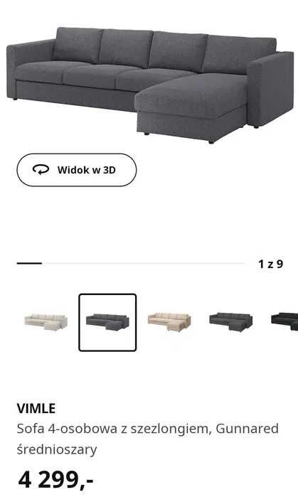 Nowa 1/2 ceny modułowa sofa 4 os. VIMLE z Ikea prawo/ lewostronna