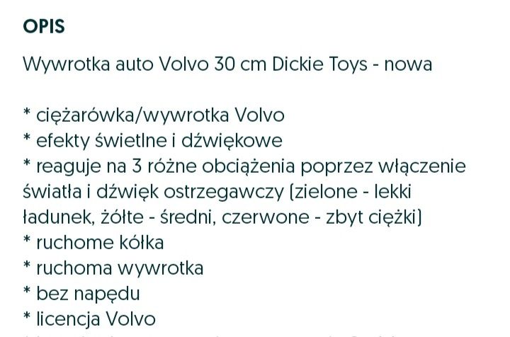 Autko Volvo 30cm
