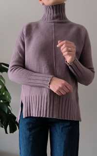 Liliowy sweter półgolf Reiss wełna kaszmir S 36