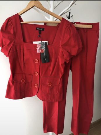 Nowy czerwony elegancki damski komplet Apart bluzka plus spodnie