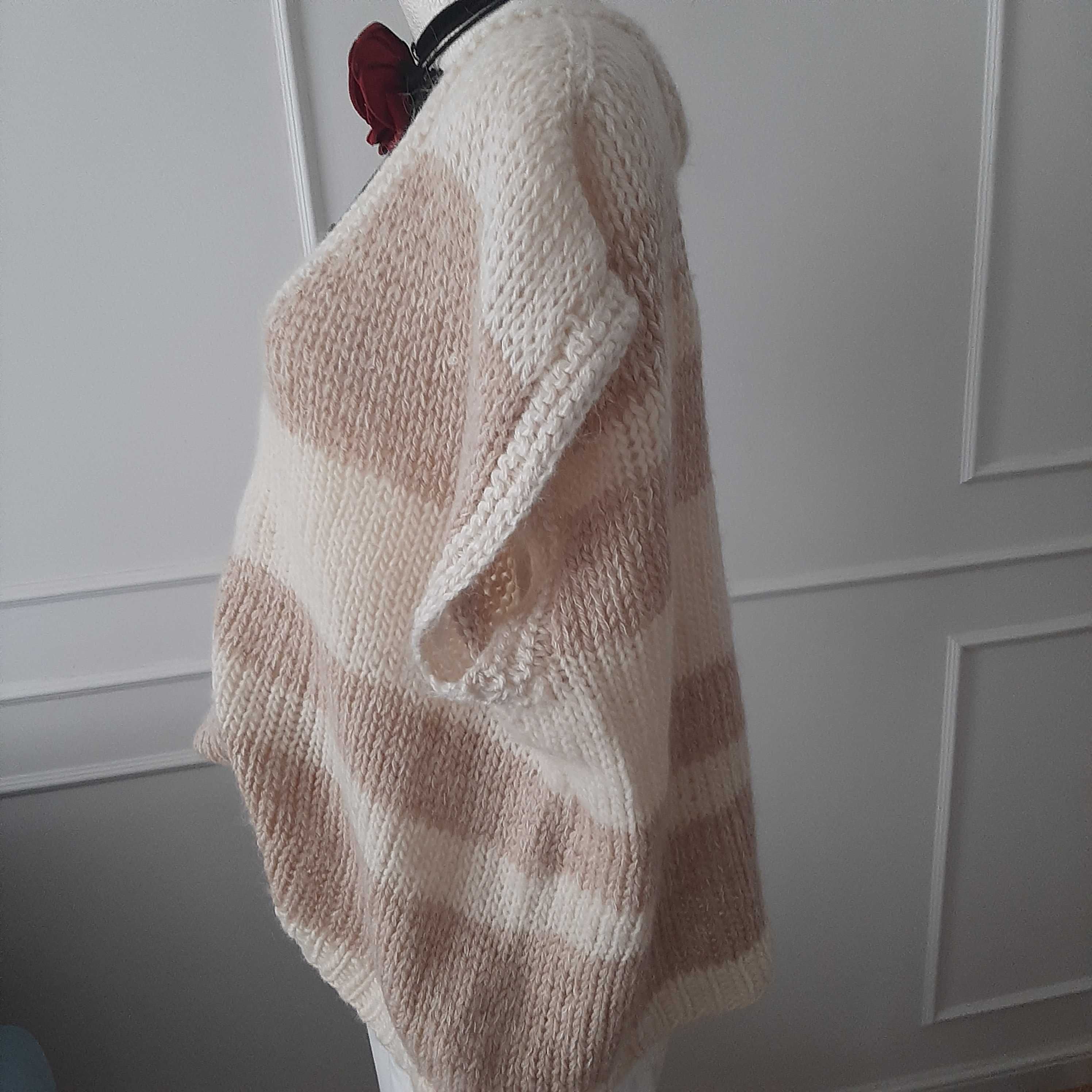 Hand made bezrękawnik wełna wool krem beż