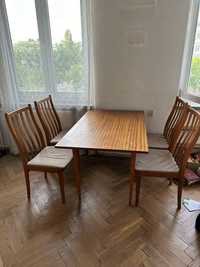 Stół z krzeslami prl, rozkladny, 120x75