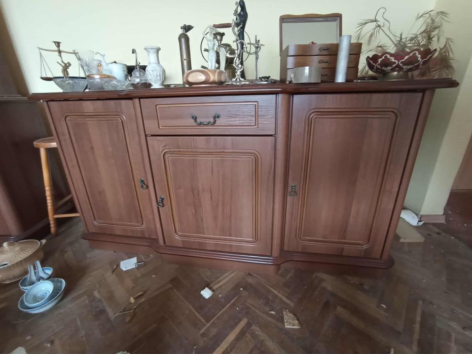 Komplet mebli z drewna Witryna komoda regał słupek z szufladami