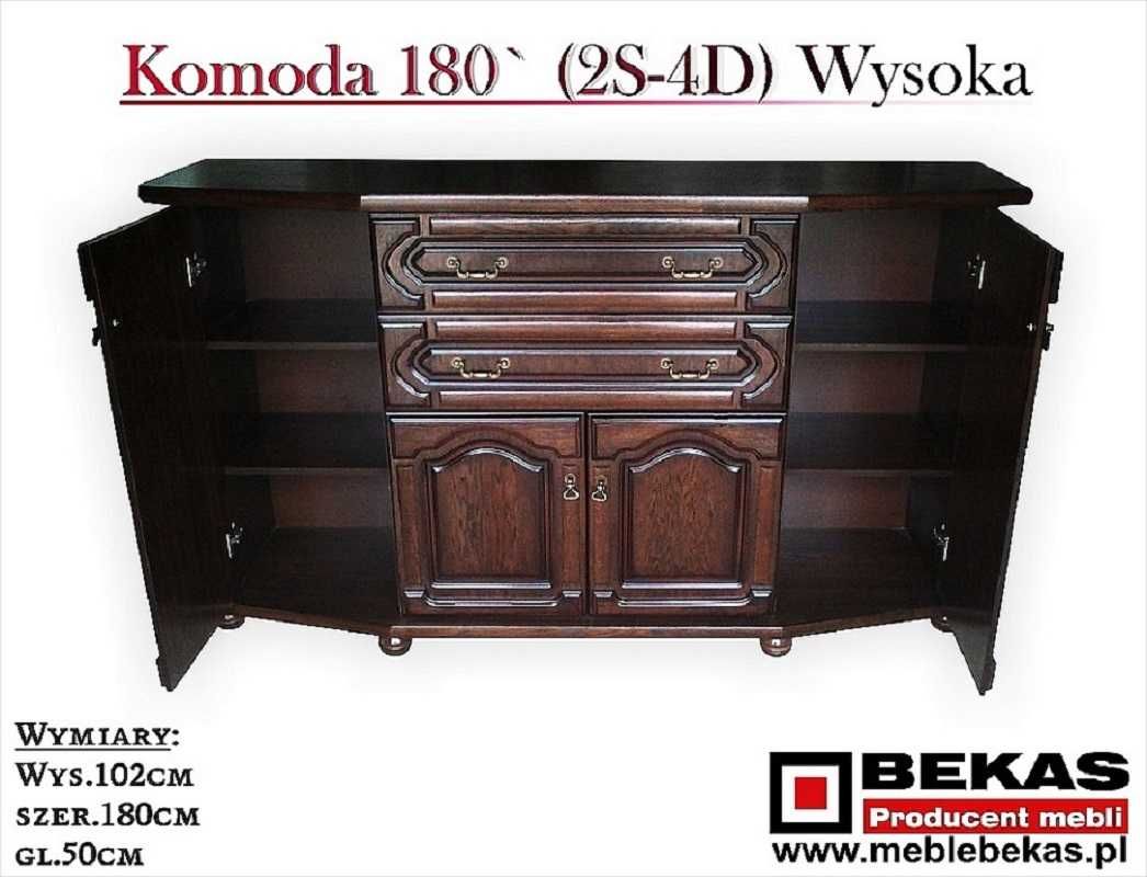 Komoda Dąb Orzech Preśliczna 180 ( 2S-4D)  Bekas Meble