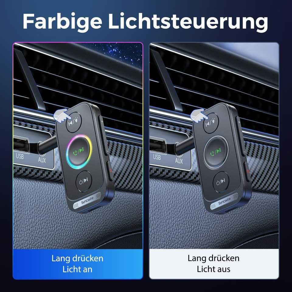 SYNCWIRE Auto FM 50 odbiornik Bluetooth 5.4 LED RGB AUX bateria 22h