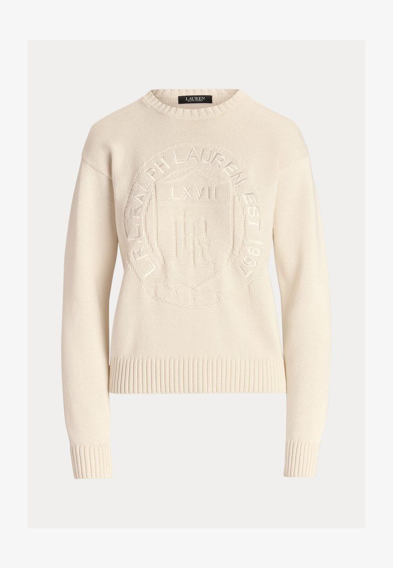 Sweter śmietankowy z dużym logo Lauren Ralph Lauren S