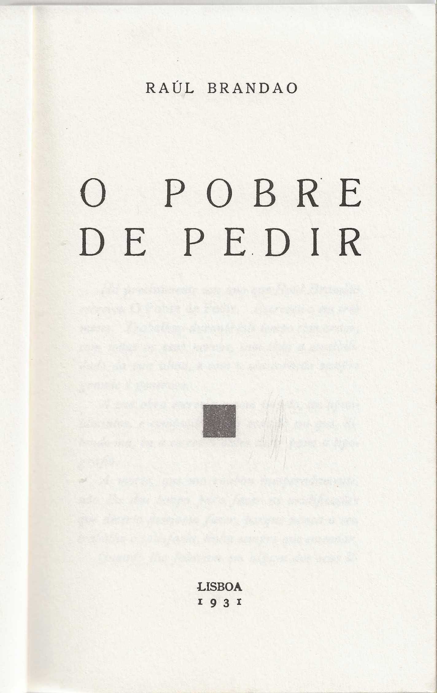 O Pobre De Pedir – Edição fac-símile de 1931