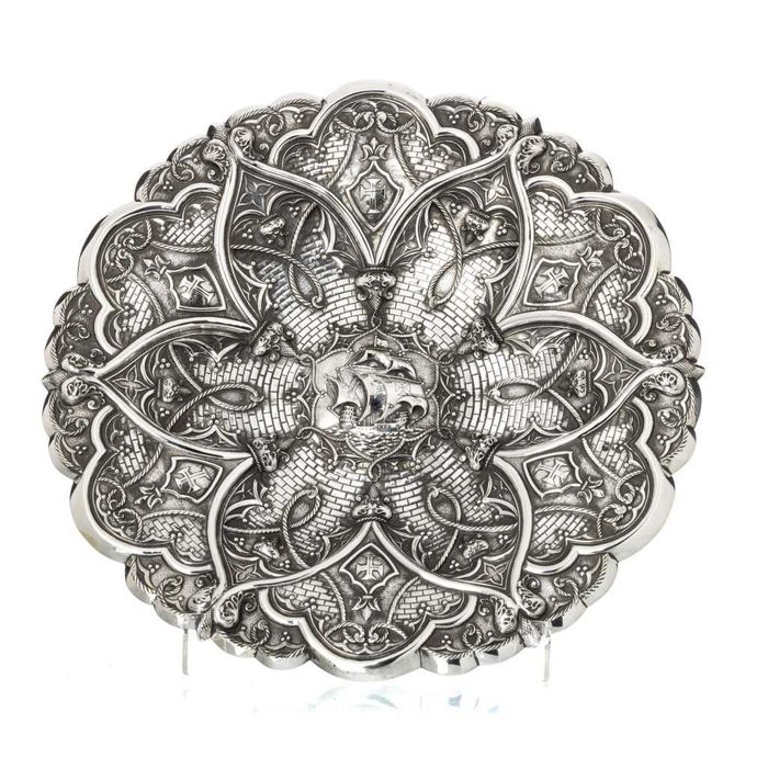 Floreira Oval com Plateau em Prata Portuguesa