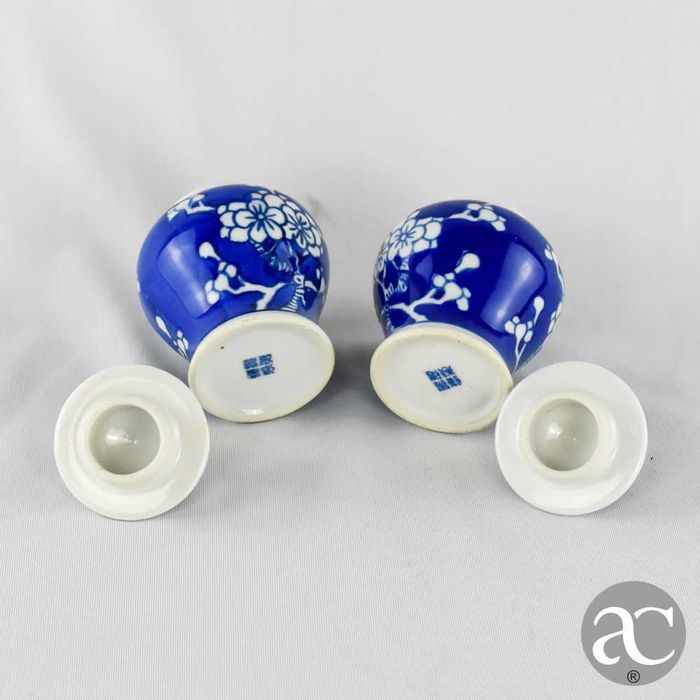 Par de pequenos potes Porcelana da China, Decoração Flor de Amendoeira
