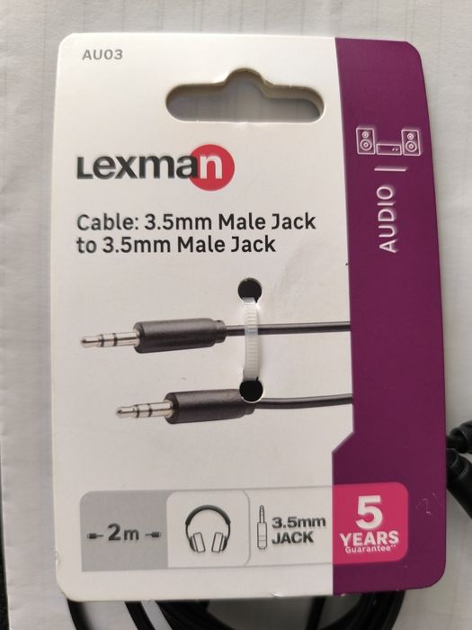 Cabo áudio 2M 3,5 mm macho/macho preto Lexman