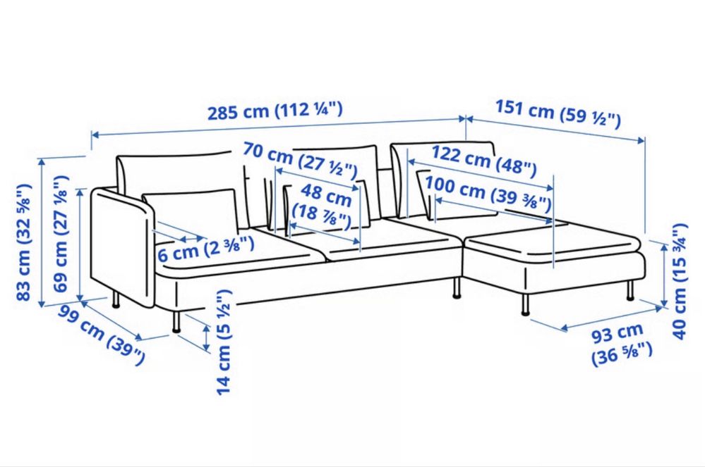 Sofá 4 lugares com chaise longue Soderhamn