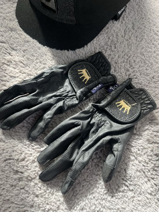 rękawiczki jeździeckie brokat skórzane equestrian queen czarne konna