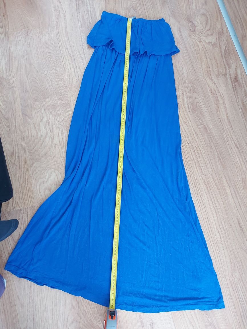 piękna długa niebieska sukienka M L bez ramiączek