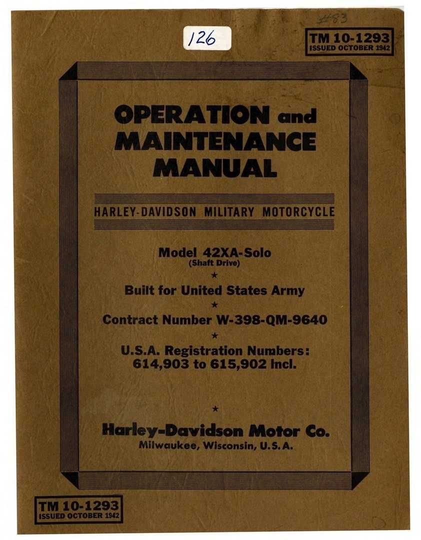 Harley - Davidson Military Model 42XA katalog części i książka obsługi