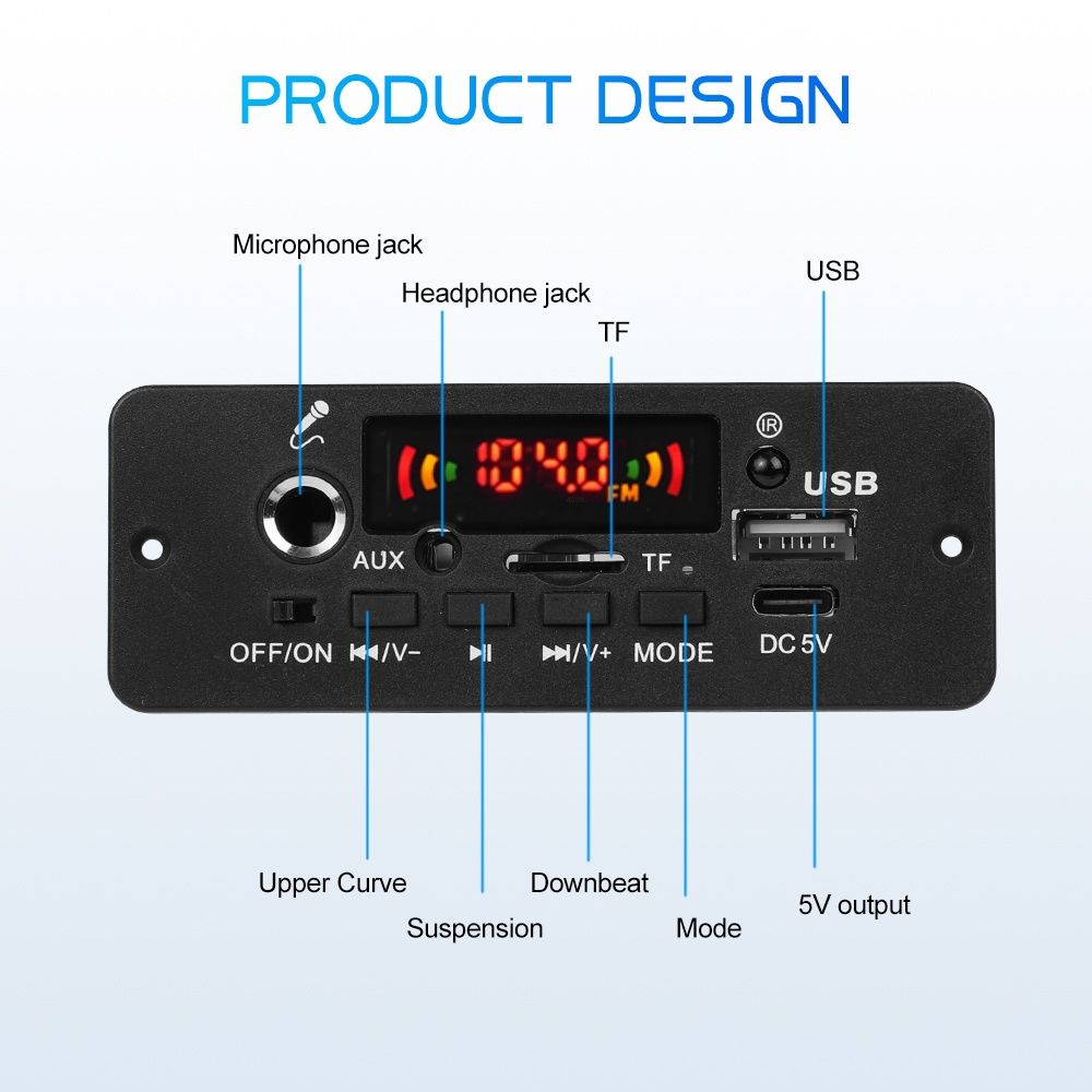 Bluetooth mp3 декодер с усилителем 2*5 W. Музыкальный плеер, FM, USB