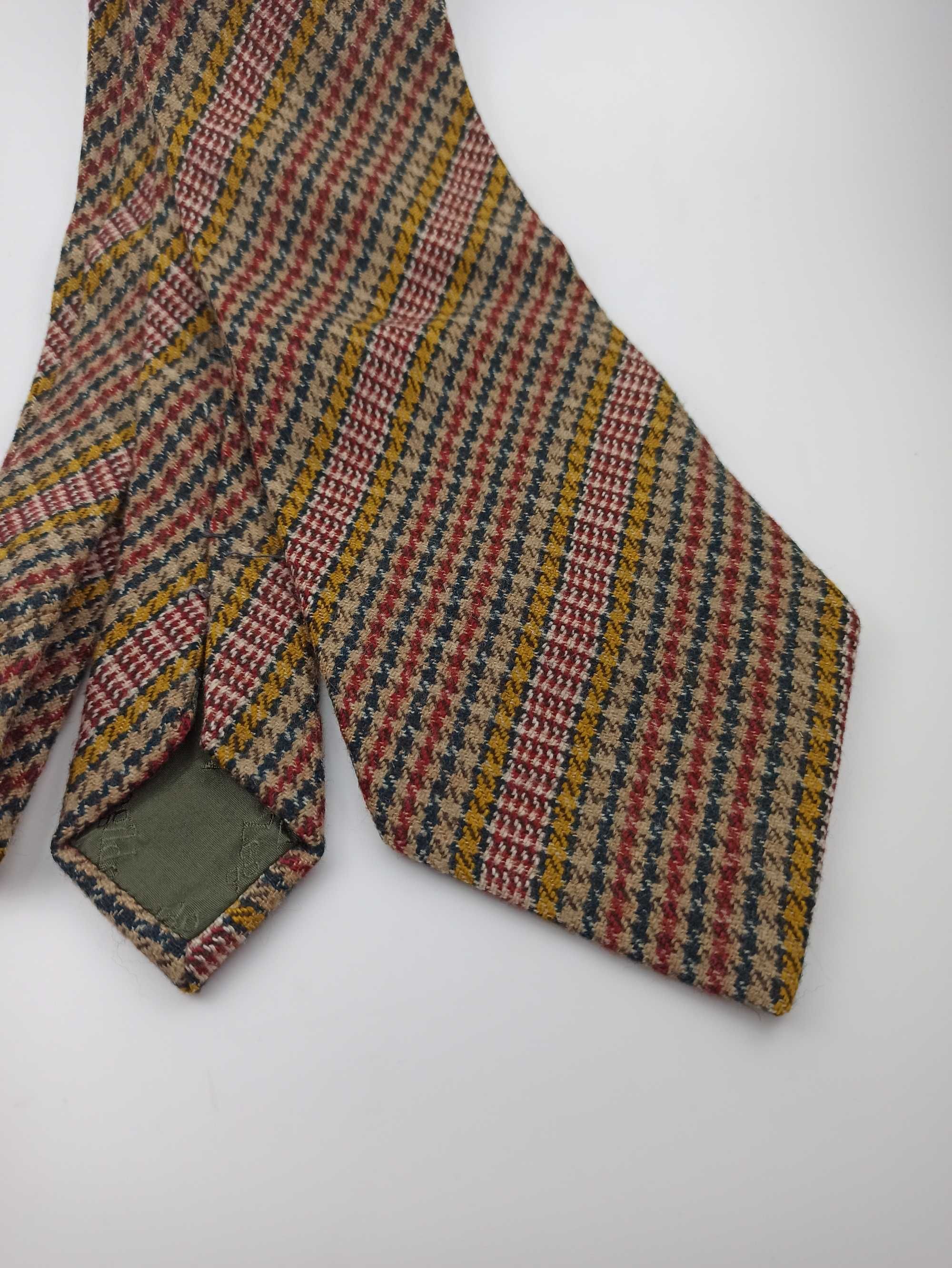 Wełniany szeroki krawat w kratę vintage retro