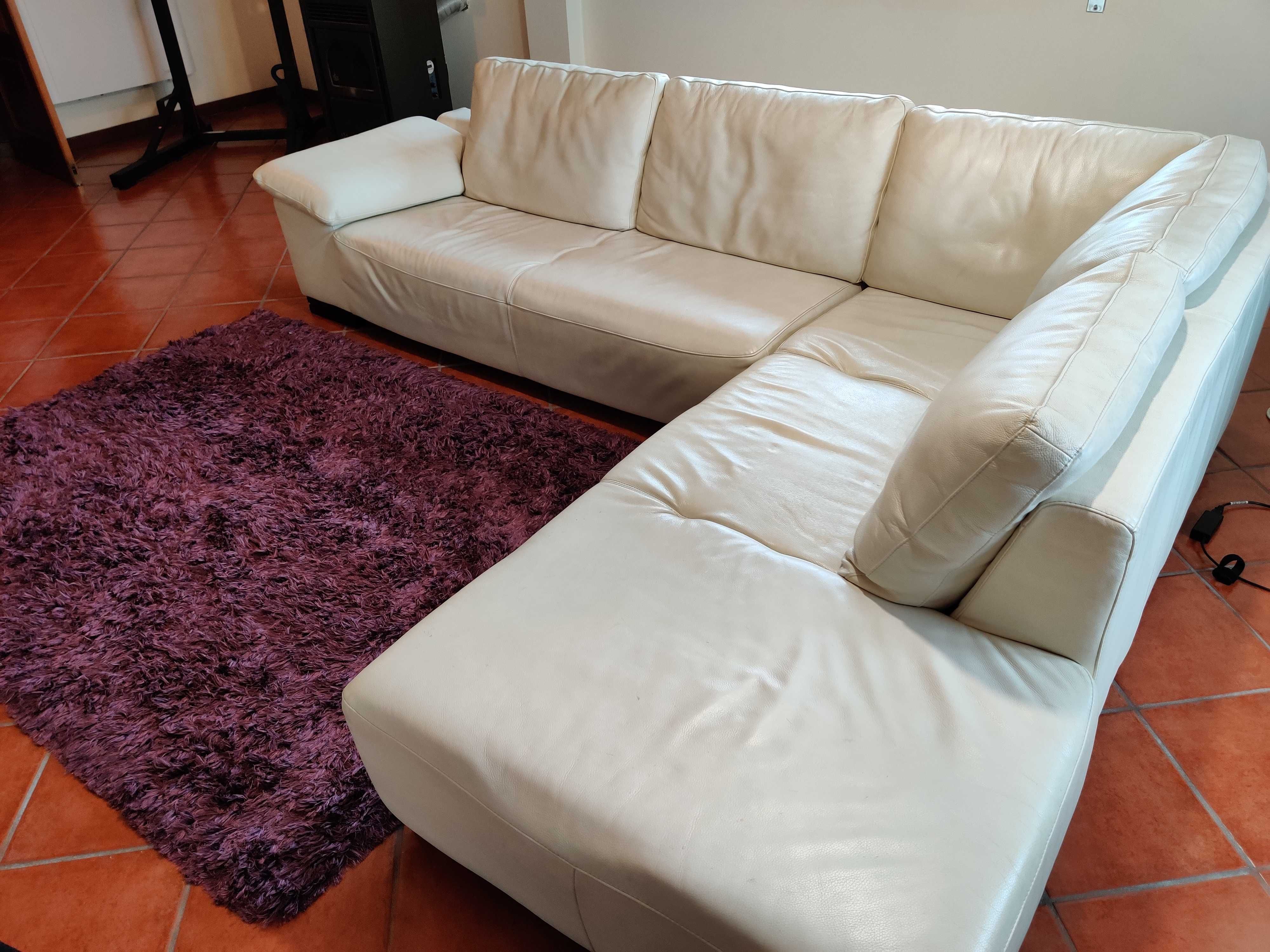 Sofá branco em pele + chaise longue - Aquinos