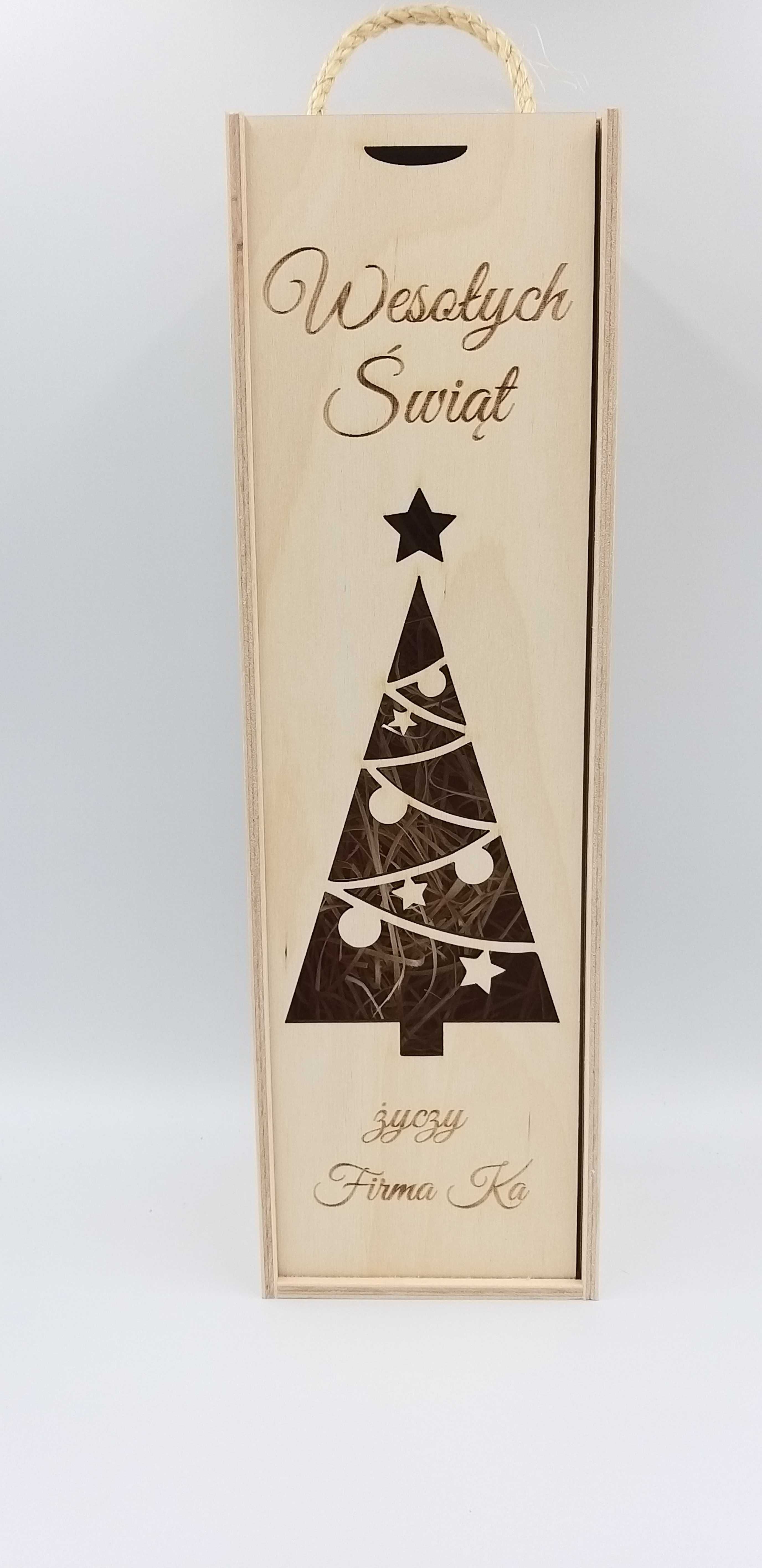 Skrzynka na wino alkohol pudełko drewniane Grawer LOGO na Święta FV
