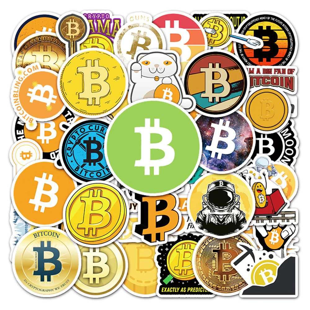 Naklejki Bitcoin Kryptowaluty XBT BTC 50 sztuk