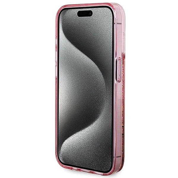 Etui Guess Liquid Glitter Gold Stripes na iPhone 15 Pro - różowe