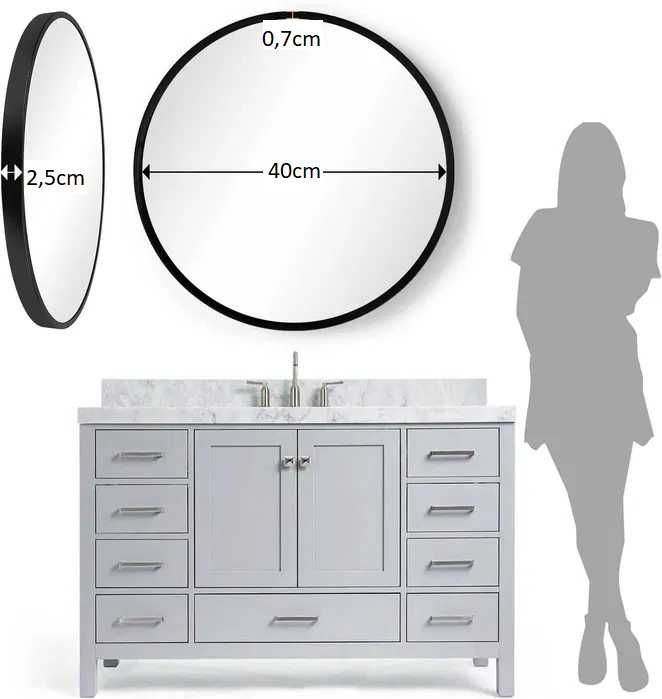 Nowe lustro okrągłe TEMFAU / lusterko czarne / średnica 40cm !507!