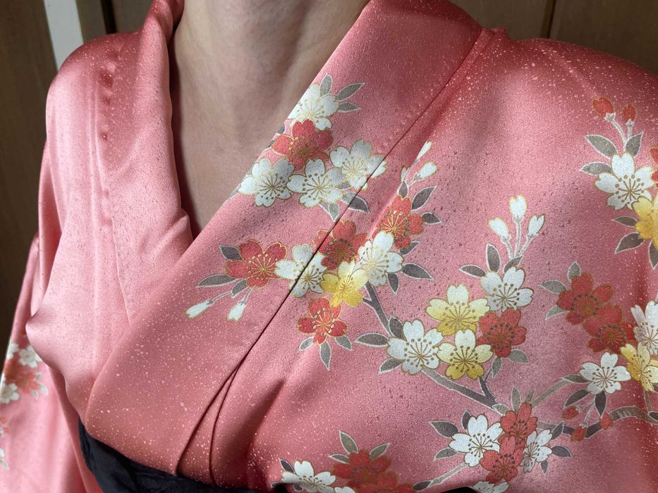 Japońskie kimono furisode + pas obi + sznur obijime + obiage