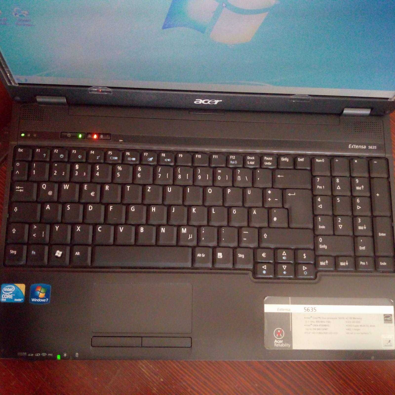 Ноутбук Acer Extensa 5635, win7, 64bit, 2Gb, Intel Core2, HDD 300Gb