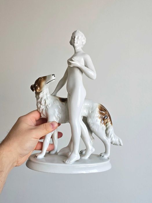 Dama z psem porcelana Gerold & CO Tettau