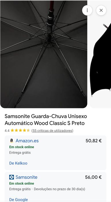 Samsonite Guarda-Chuva Unisexo Automático Wood Classic S Preto