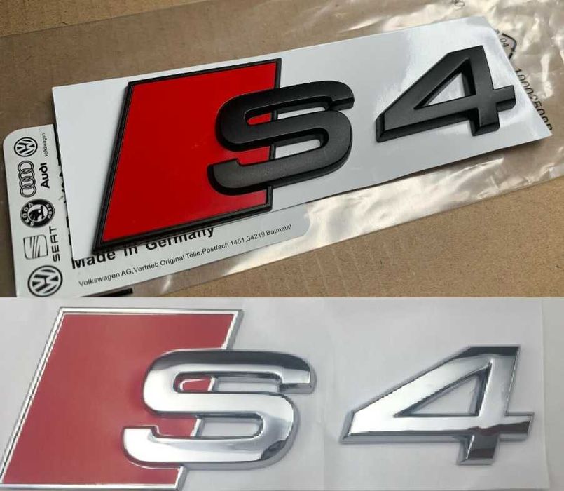 NOWY znaczek przyklejany logo S4 srebrny | czarny emblemat