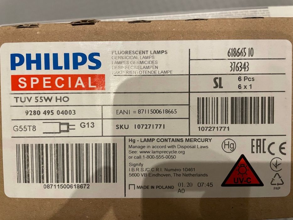 Promiennik świetlówka PHILIPS TUV 55W UV-C G55 T8 UVC