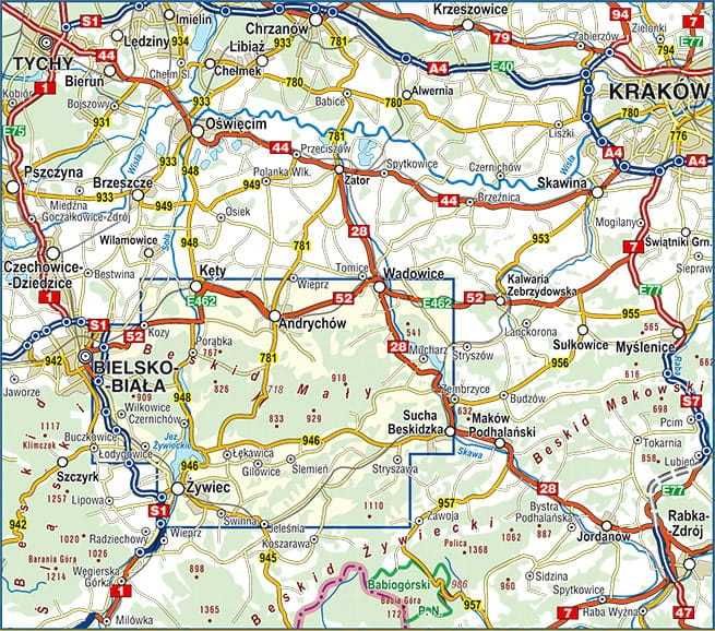 Mapa BESKID MAŁY 1:40 000 laminowana