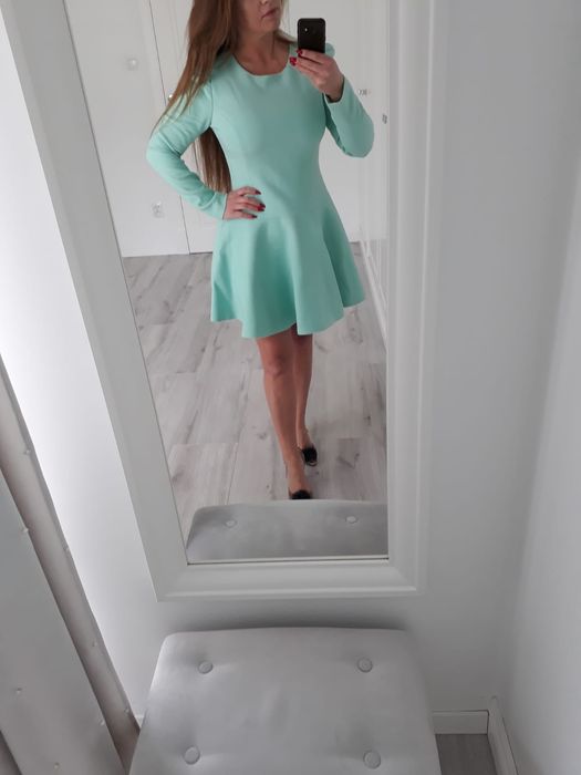 Simple sukienka r L rozkloszowana koktajlowa kolor Tiffany miętowy