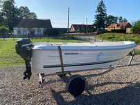 Łódka wędkarska, rekreacyjna Quicksilver 410 Fish, Mercury 8, przyczep