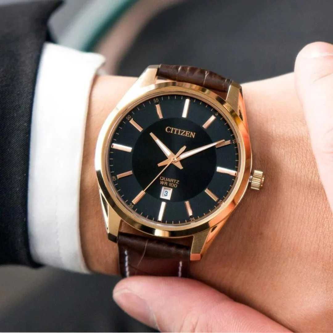 Citizen Quartz BI1033-04E - класика в чорному та золоті, оригінал 42мм