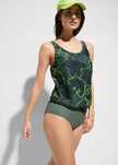 B.P.C tankini khaki z neonowym wzorem liści w komplecie z figami 46.