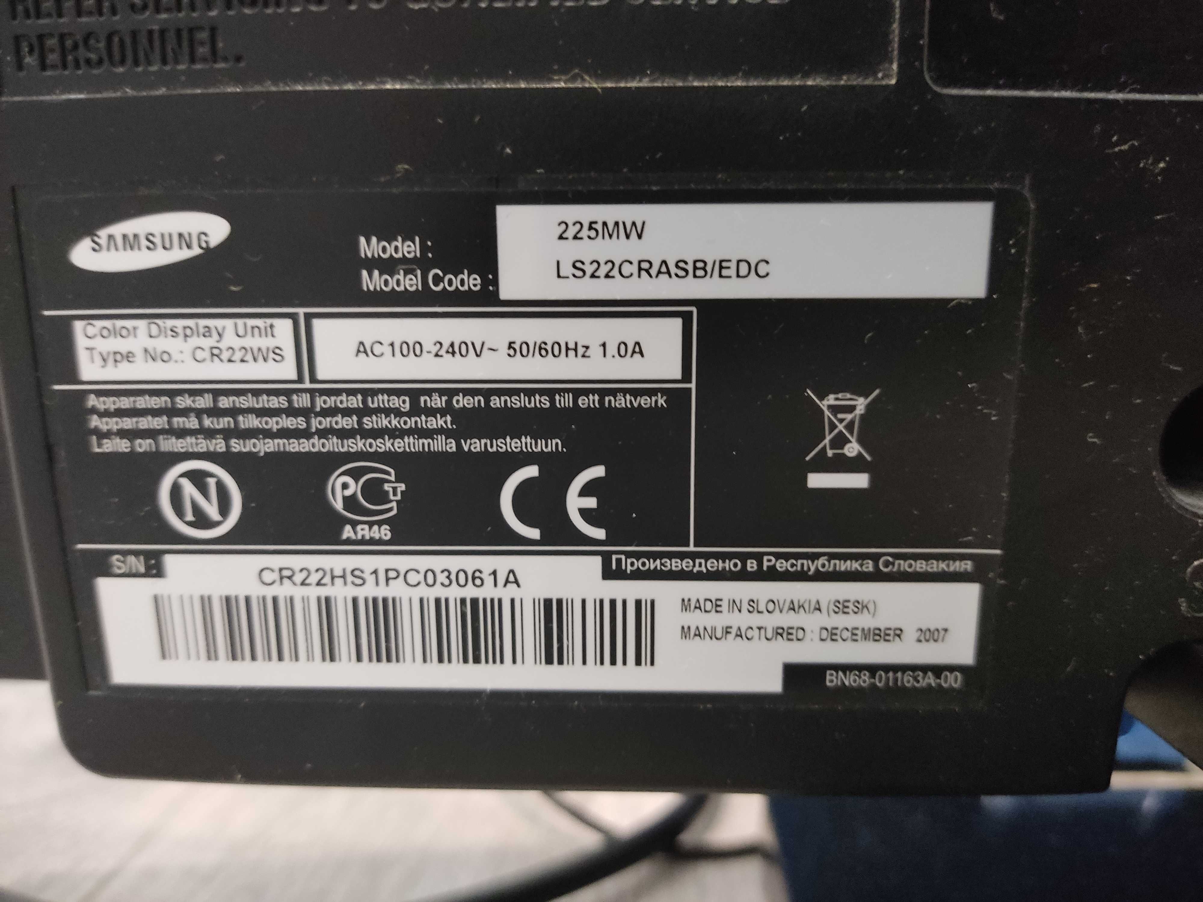 Монитор телевизор Samsung 225MW LS22CRASB/EDC "22 дюйма с пультом