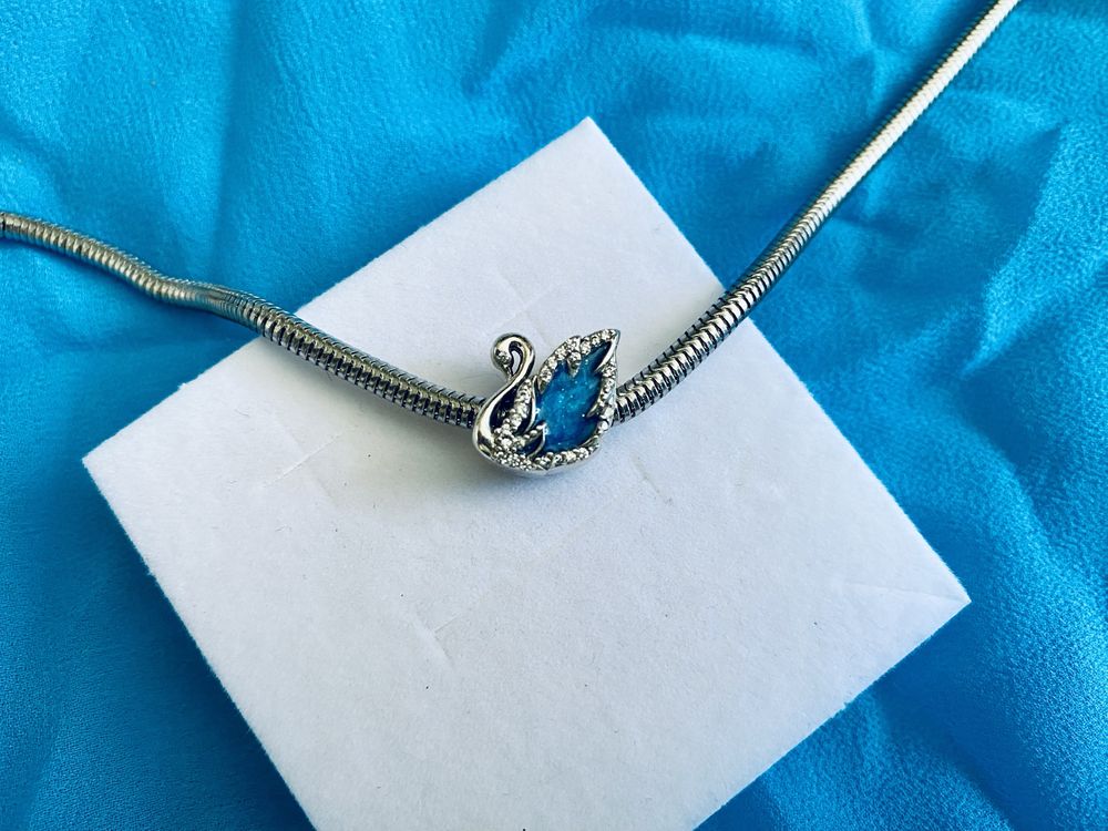 nowa unikatowa zawieszka charms beads błękitny łabędź srebro 925