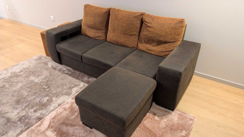 Sofá 3 lugares com 2 bancos e chaise long móvel