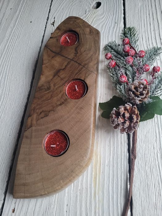 Świecznik orzech włoski handmade prezent święta Boże Narodzenie