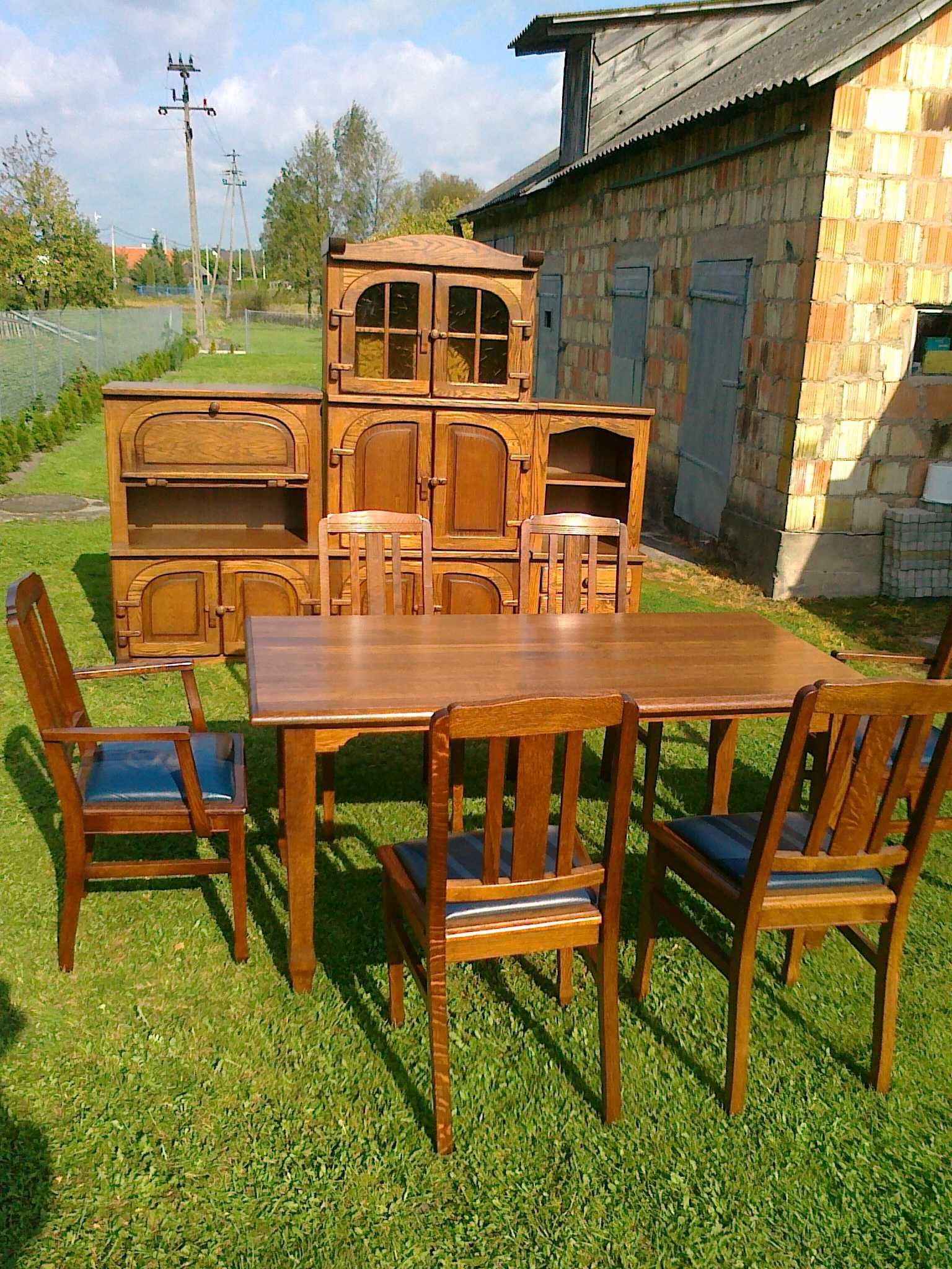 Piękny stół i krzesła (skóra). Lite drewno!, z Holandii. Super stan!