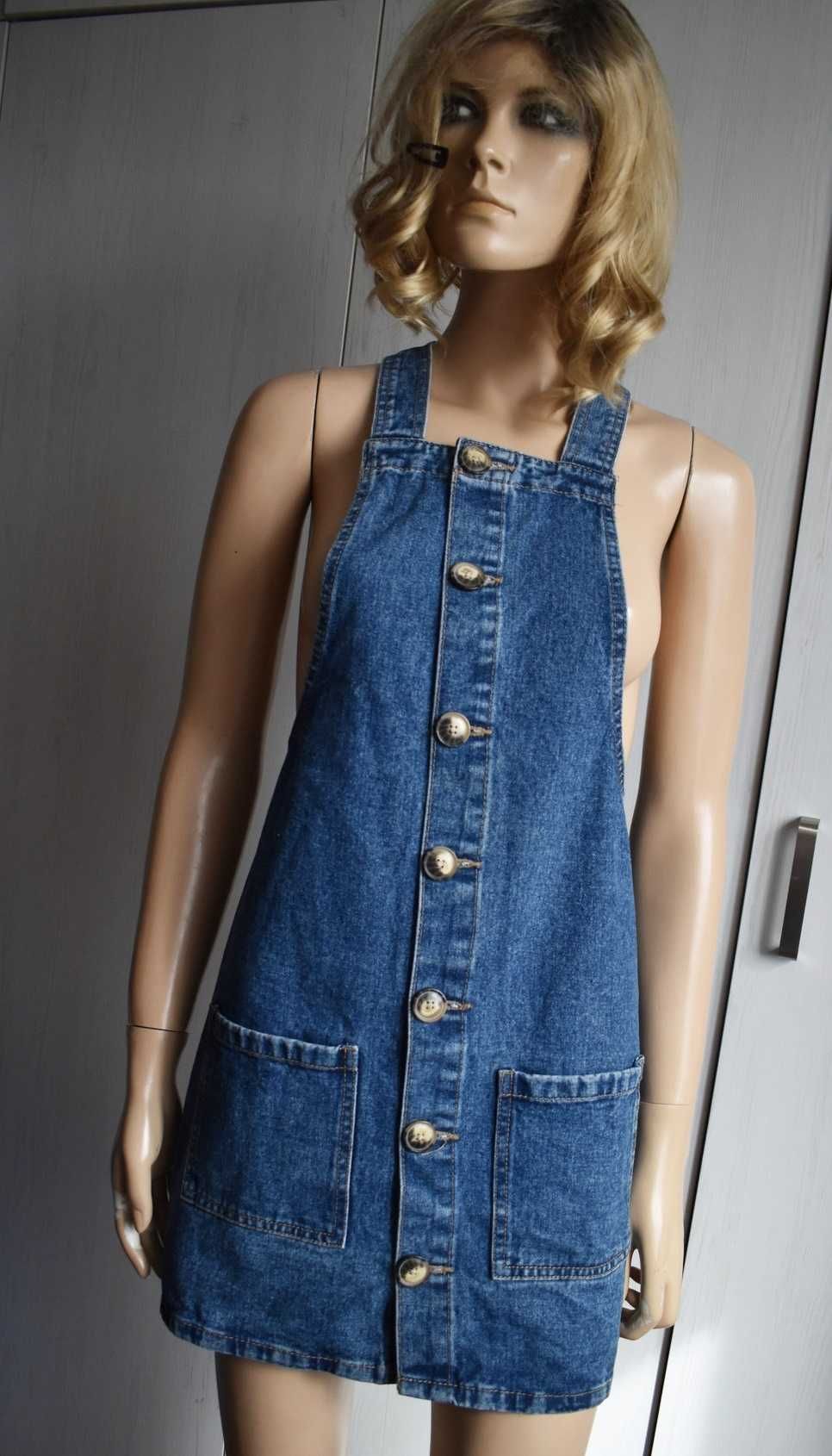 Sukienka dżinsowa 32 XXS jeansowa ogrodniczka mini krótka denim letnia