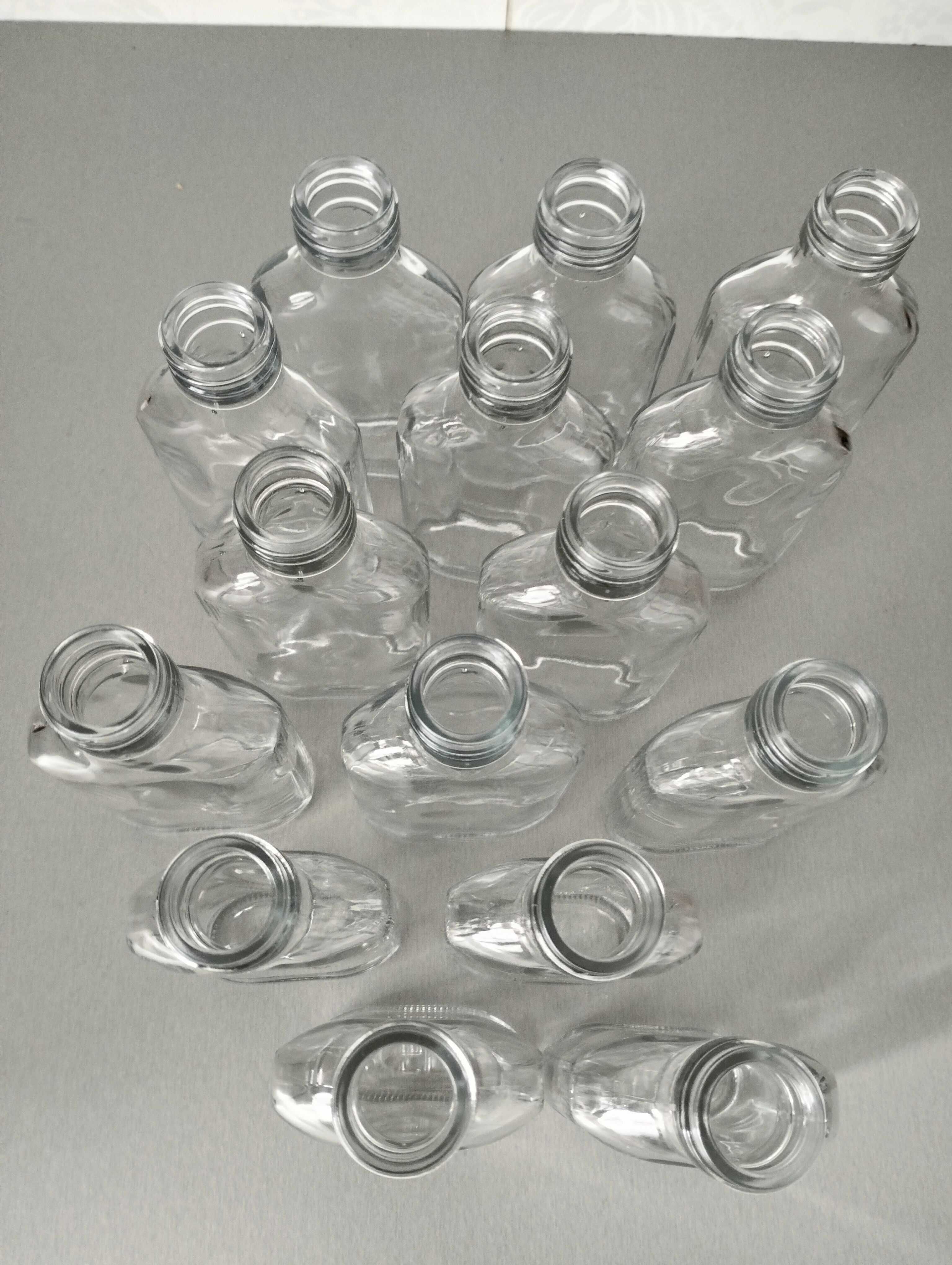 Butelki szklane 100 ml setki 15 szt. plus zakrętki białe.