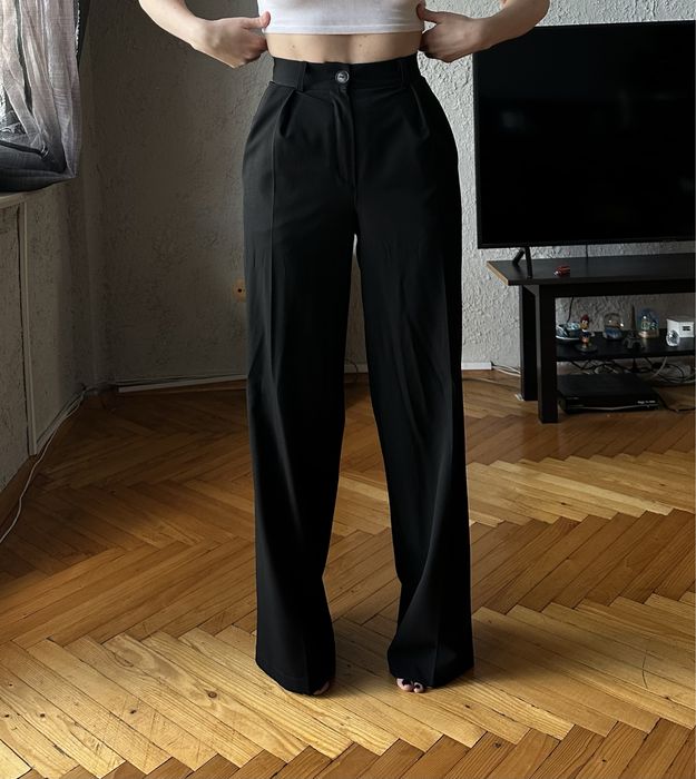 Чорні прямі широкі брюки, штани. XS