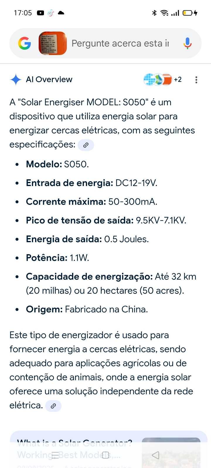 Cerca elétrica solar. Oportunidades