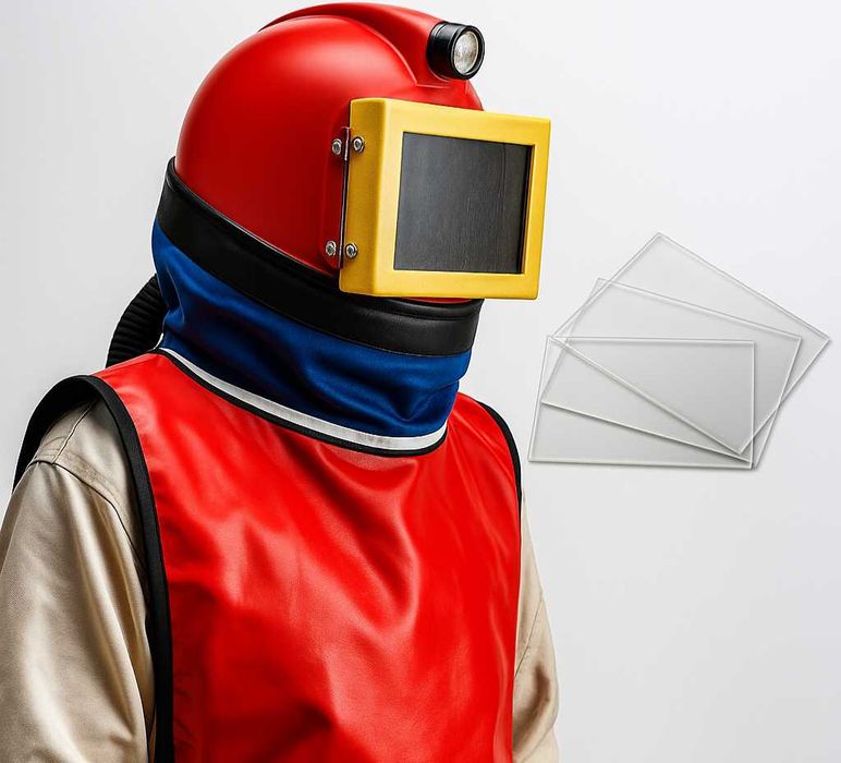 Szklane szyby do hełmu Piaskowanie / Spawanie  180 x 135 x 4 mm