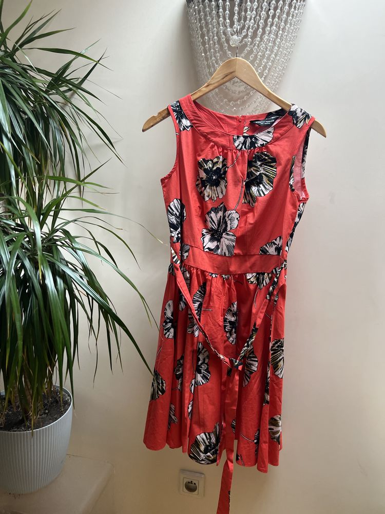 Dorothy Perkins bawełna czerwona koralowa sukienka w maki kwiaty 40