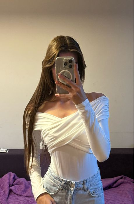 Боди з драпировкой з відкритими плечима Zara